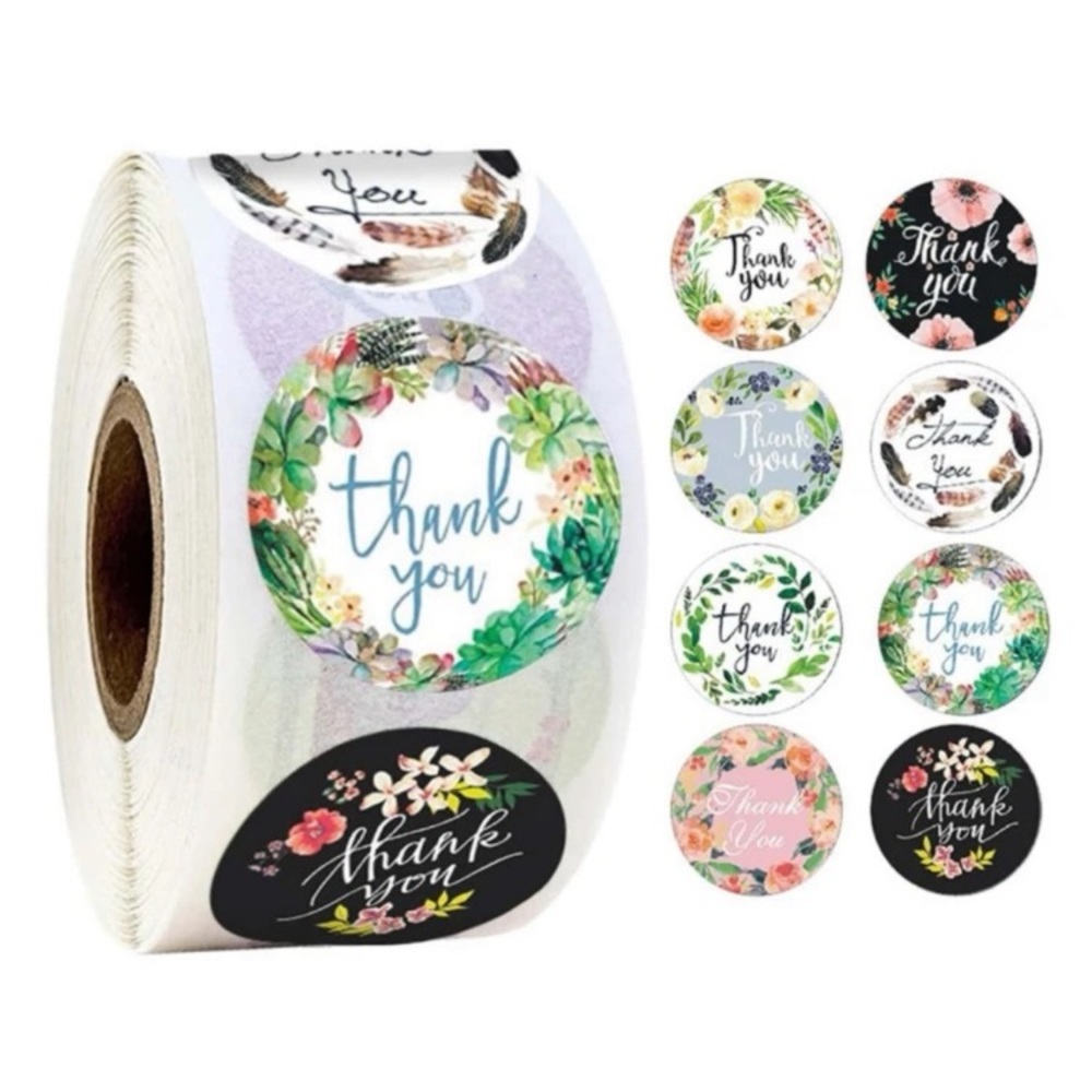 500 thank you floral sticker roll.